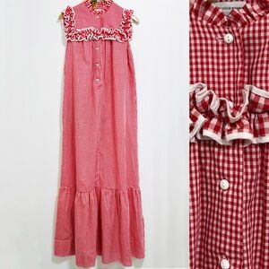 Liberty House Of Hawaii Red White Gingham Plaid Cottagecore Ruffle Maxi Dress